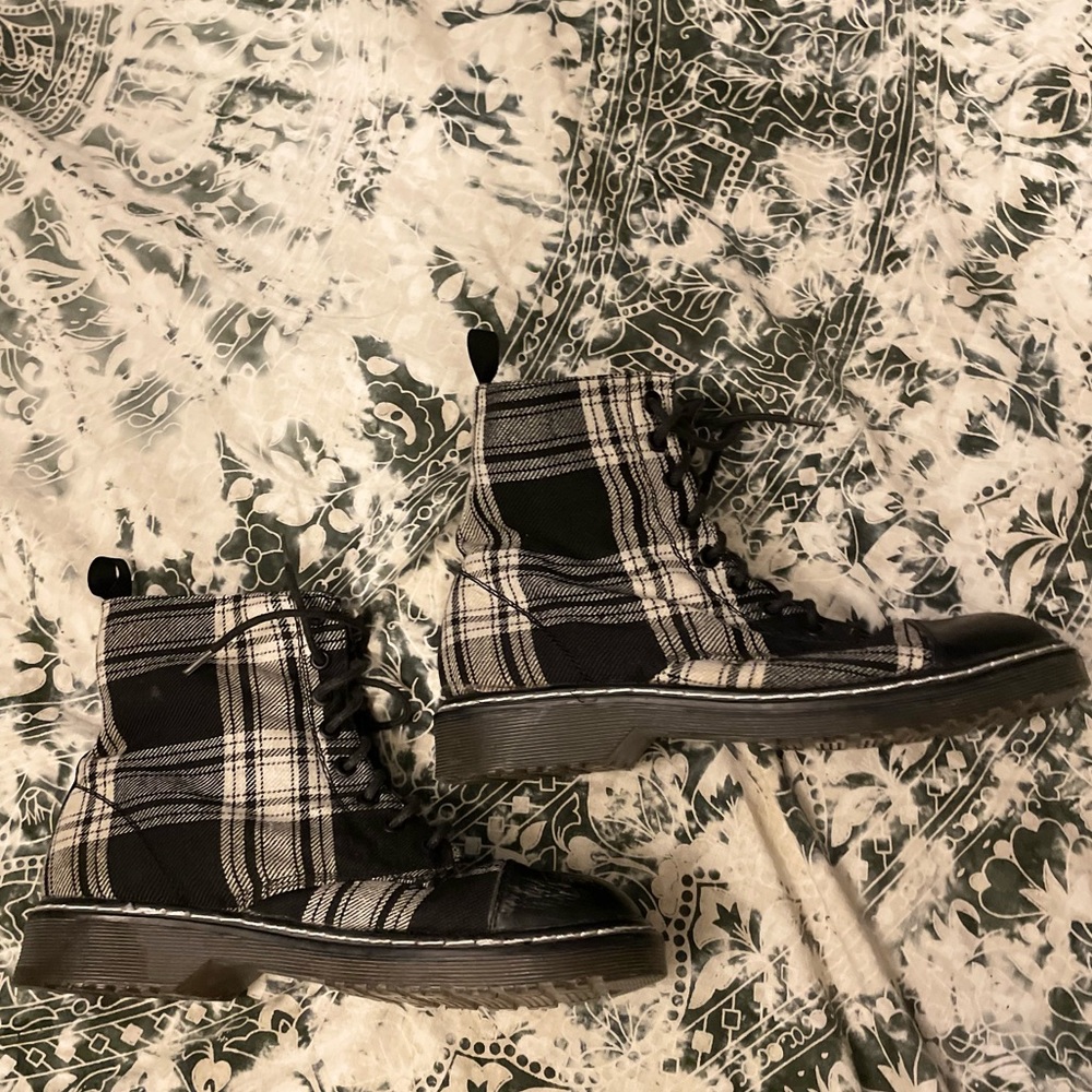 Black & White Plaid Duck Boots
